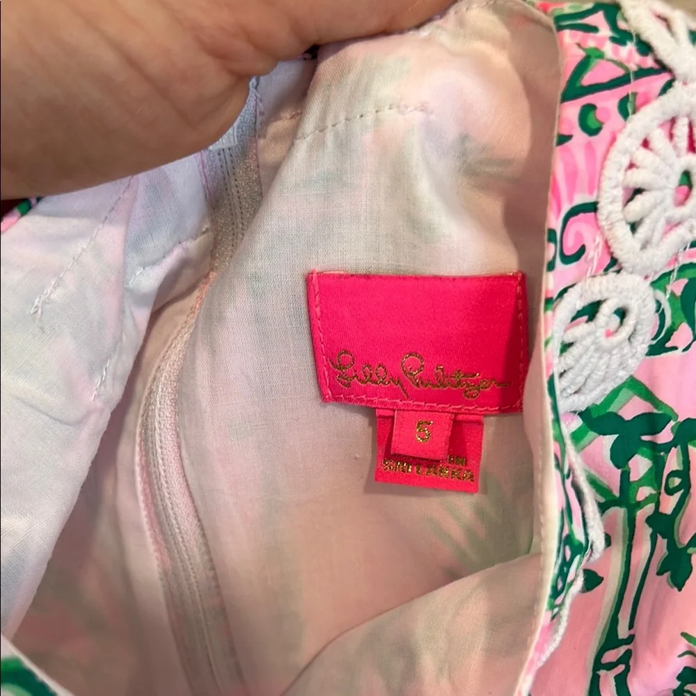 Lilly, Pulitzer Tropical Pink and Green Kids Dress - Picture 2 of 3